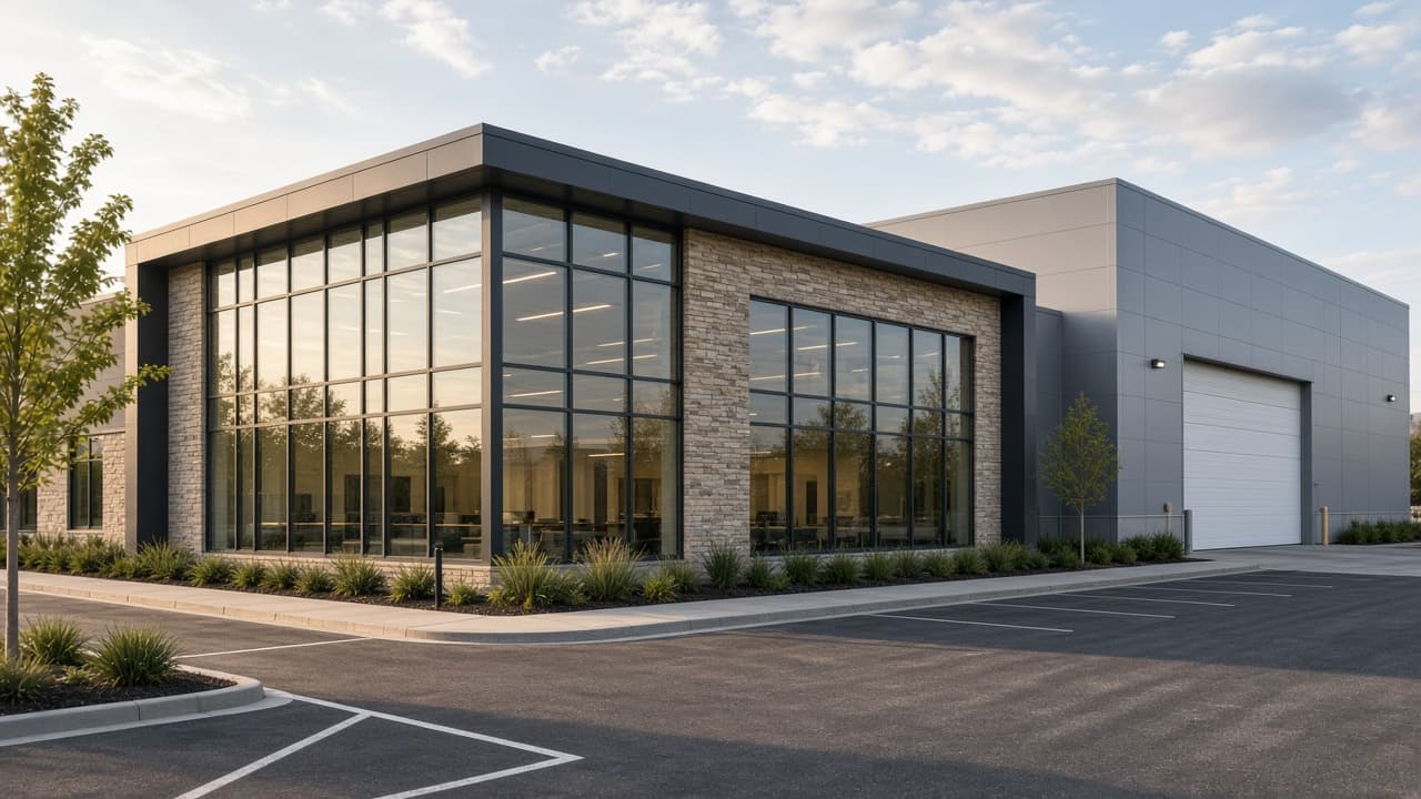 Office-and-warehouse flex building a business could occupy.